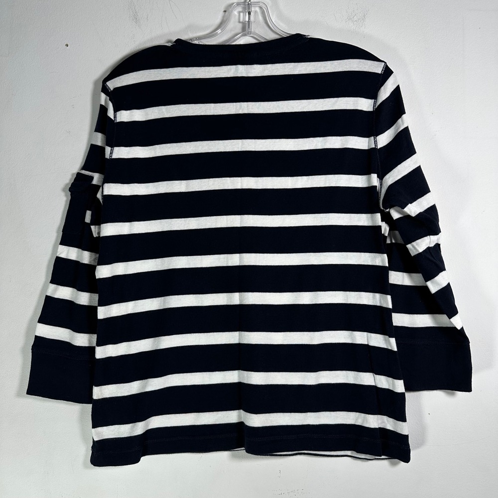 Chaps Womens XL Navy Blue White Striped Cotton Long Sleeve Top Sleeve Pocket B84 - Picture 5 of 6